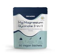 Magnesium Glycinate Powder Supplement - 3in1 1800mg as Bisglycinate, Citrate & Malate, 90 Vegan Sachets, 384mg Elemental, Raspberry Lemonade