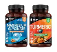 Magnesium Glycinate & Turmeric 5-in-1 Complex Bundle - 300mg with Turmeric & Vitamin B6 + 5000mg Turmeric Enriched with Magnesium - UK Made by New Leaf
