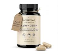 Magnesium Glycinate with L-Theanine, Ashwagandha KSM-66® & Vitamin B6 (P5P) | Calm, Focus & Daily Stress Support | 4-in-1 Precision Formula | 90 Vegan Capsules | Nordvår Elements®