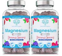 Magnesium Gummies, Providing 180mg Daily dose of Elemental Magnesium from Citrate - 60 Natural Berry Flavour Chewable Yummy Gummies for Better Sleep, Muscle and Nerve Support - UK Made (Pack of 2)