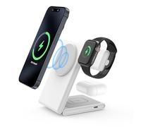 Magnet Attracts Wireless Charger, 3 in 1 Foldable Desktop wireless charging Dock 15W MAX Compatible with iPhone 14 Pro Apple Watch etc, White