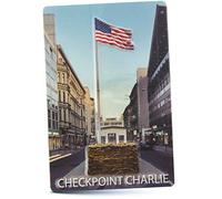Magnet Berlin | Checkpoint Charlie | mini tin Plate 9x6 cm with Relief Punching | Typical Souvenir & Gift