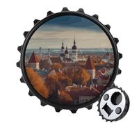 Magnet Bottle Opener for Refrigerator,Tallinn Estonia Cityscapeprinted Plastic Personalized Novelty Bottle Opener for Beer Lovers (Black)