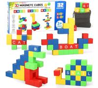 Magnet Building Toys Blocks Magnetic Tiles Cubes for Kids, Letter Math Alphabet Magnets Sensory STEM Building Block with Graph STEM Toy Construction Science Kit Magnet Toys for Boys Girls, 32PCS