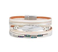 Magnet Clasp Bracelet Colourful Multi Layered Leather Bracelet Oversized Necklaces for Women (B, One Size)