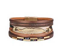 Magnet Clasp Bracelet Colourful Multi Layered Leather Bracelet Oversized Necklaces for Women (D, One Size)