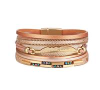 Magnet Clasp Bracelet Colourful Multi Layered Leather Bracelet Oversized Necklaces for Women (G, One Size)
