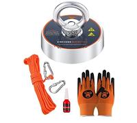 Magnet Fishing Kit, Strong Fishing Magnet 400 LB(181 KG) Pulling Force Round Neodymium Magnets for Salvage in River, with 65 ft(20 m) Nylon Rope Carabiner Hand Gloves