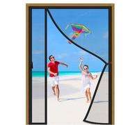 Magnet Fly Screen Door 140x180cm Black Heavy Duty Patio Insect Door Screen Reversible Left Right Side Opening Magnet Covers for Balcony Sliding Doors
