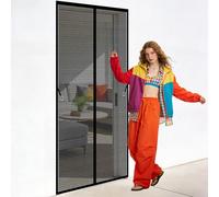 Magnet Fly Screen Door Insect 135 x 199 cm Self Sealing Flyscreen French Doors with Powerful Magnets Full Frame Magic Tape for Living Room, Bedroom, Patio, Black