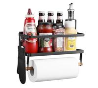 Magnet Spice Rack for Refrigerator with Paper Towel Holder Shelf 2-in-1 Foldable Strong Magnetic Shelf Fridge Organizer - Counter Space Saver for Small Kitchen Apartment