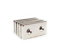 Magnet Store 40mm X 20mm X 4mm X (Two 4mm Holes) Countersunk Neodymium Block Magnets N42 (Pull 6.30Kg) - 10 Magnet(S)