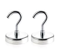 Magnetastico® | 2 Pieces Neodymium N35 Hook Magnets 60 mm Ø | Extreme Holding Force 113.0 kilograms | 2 zinc Coated Ultra Strong Neodymium Magnetic Hooks | Clamping Magnet & Pot Magnet with Hook