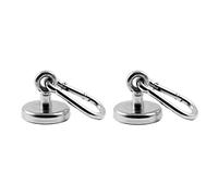 Magnetastico® | 2X Neodymium Eyebolt-Carabiner Magnets N35 42 mm Ø | Holding Force 68 kg | Strong & Powerful Neodymium Pot Magnets snap Hook with Eye, Loop & galvanised | Magnetic karabiner eyebolts