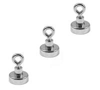 Magnetastico® | 3 pieces neodymium N35 eyelet magnets 20 mm Ø | Holding force 9.0 kilograms | 3 neodymium pot magnets with eyebolt, magnetic eyelet, very strong & galvanised