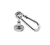 Magnetastico® | Neodymium Eyelet-Carabiner Magnet N35 16 mm Ø | Holding Force 5.5 kg | Strong Neodymium Pot Magnet snap Hook with Eye, Loop & galvanised | Magnetic karabiner Eyebolt