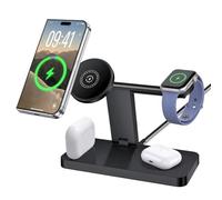 Magnetic 15W Wireless Charger 4 in 1 Fast Charging Station for iPhone Duo | Foldable Charging Stand Compatible Mag-Safe for iPhone Duo 18 Pro Max 17 16 15 14 Plus 13 12 Mini,AirPods,Apple Watch Series