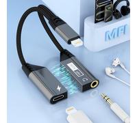 Magnetic 2-IN-1 Lightning to 3.5mm Audio Jack Headphone and Charge Cable Adapter for iPhone，【Apple MFi Certified】Earphone Converter Splitter Support Music+Charge+HiFi+Mic for iPhone 14 Pro/14 13 12 11