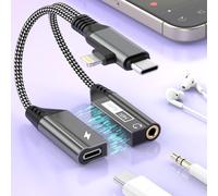 Magnetic 2-in-2 Lightning/USB C to 3.5mm Aux Audio Jack Headphone+Type-C Charge Cable Adapter,【Apple MFi Certified】 Earphone Converter Splitter for Music+Charge+HiFi for iPhone14 13 12,iPad,Samsung