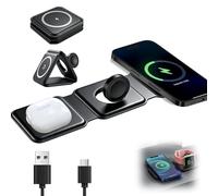 Magnetic 3 in 1 Wireless Charging Station, Fast Foldable Apple Watch Charger Stand for iPhone 17 16 15 14 13 12 Pro Max, AirPods Pro,for iphone and watch charger stand,Travel Ready Black, 1 Pack