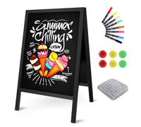 Magnetic A-Frame Chalkboard Signs Black, 65x41cm Large Solid Pine Wooden Freestanding Sandwich Board Double Sided Outdoor Sidewalk Board for Restaurants, Cafés, Weddings, Party Guide or Business