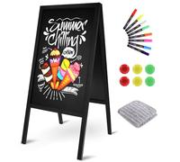 Magnetic A-Frame Chalkboard Signs Black, 85x41cm Large Solid Pine Wooden Freestanding Sandwich Board Double Sided Outdoor Sidewalk Board for Restaurants, Cafés, Weddings, Party Guide or Business