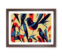 Magnetic Abstract Birds H1022 Framed Print for Living Room Bedroom Home Office Décor, Wall Art Picture Ready to Hang, Walnut A3 Frame (46 x 34 cm)