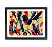 Magnetic Abstract Birds H1022 Framed Print for Living Room Bedroom Home Office Décor, Wall Art Picture Ready to Hang, Black A3 Frame (46 x 34 cm)