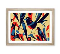 Magnetic Abstract Birds H1022 Framed Print for Living Room Bedroom Home Office Décor, Wall Art Picture Ready to Hang, Oak A4 Frame (34 x 25 cm)