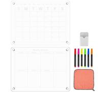 Magnetic Acrylic Calendar for Fridge 40 x 30cm with 6 Markers and Towel 2 Pcs Reusable Monthly Weekly Planner Board Dry Erase Board Calendar for Family Meal Menu Shopping Memo