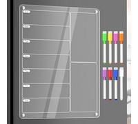 Magnetic Acrylic Meal Planner & Weekly Menu Board for Fridge - Clear Dry Erase Calendar with 8 Markers - Grocery List, to-Do, Chore Chart & Shopping Organizer Noteboard 12.8x9 inch