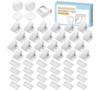Magnetic Baby Safety Cabinet Locks 24 Locks + 2 Keys Child Proof Cupboard Drawer Lock No Screws No Tools Adhesive Easy Installation