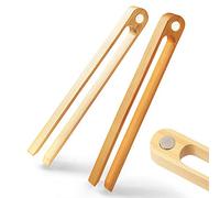 Magnetic Bamboo Toaster Tongs: 100% Natural 8.7” Wood Kitchen Toast Tongs| Eco-Friendly, Space Saving Modern Kitchen Accessory for Home Restaurant | Set of 2