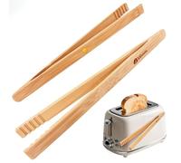 Magnetic Bamboo Toaster Tongs (Set of 2), 10.2-Inch Extra-Long Kitchen Tongs with Rebound-Construct & Anti-Slip Grip, Ideal for Cooking, BBQ, Serving - by LABOOS