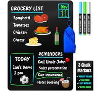 Magnetic Black Dry Erase Board for Fridge - 48 x 33 cm - Stain Resistant with 3 Magnetic, Fine Tip Neon Chalk Markers & Eraser - by Yes4Quality