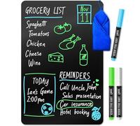 Magnetic Black Dry Erase Board for Fridge - A4 / 30x20 cm - Stain Resistant with 3 Magnetic, Fine Tip Neon Chalk Markers, Erasable Refrigerator Blackboard Kitchen Menu & Grocery List - by Yes4Quality