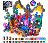 Magnetic Blocks, 150 PCS Magnetic Building Blocks Flashing Light Construction Cubes Toy, Dark Pigs Fire Stacking Tiles STEM Sensory Toys Gifts for Kids Boys Girls Ages 3 4 5 6 7 8 9 10