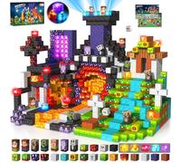 Magnetic Blocks, 150 PCS Magnetic Building Blocks Flashing Light Construction Toy, Cute Zombies Meet Sunflower Stacking Tiles STEM Sensory Toys Xmas Gifts for Kids Boys Girls Ages 3 4 5 6 7 8 9 10