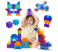 Magnetic Blocks, Large 1.65 inch Magnetic Cubes for Kids, Multi-Shape Building Blocks, Preschool Educational Building Kit, Montessori Sensory Toys for Toddlers 3-5 (19pcs)