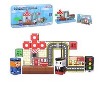Magnetic Blocks Set, 35PCS Educational STEM Travel Building Toys for Kids 3+, Portable Magnetic Block with Metal Storage Box, Toddler Learning Toys for Boys Girls 4-8 Birthday Gift(Road Transport)
