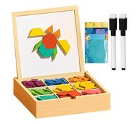 Magnetic Blocks - Wooden Magnetic Pattern Blocks Set, Geometric Cubes Safe Education Game, Tangram Puzzle Learning Toys For 3 4 5 Year Old Boys Girls Childrens Birthday Travel Home