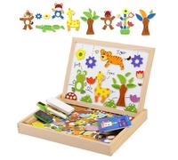 Magnetic Board For Kids | Educational Toy Drawing Game | Portable Wooden Magnetic Writing Board For Kids, Easel Tabletop W/Whiteboard, Chalkboard, Animal & Shapes Letters Numbers For Learning Tool Pre