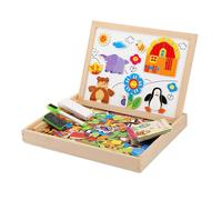Magnetic Board For Kids | Educational Toy Drawing Game | Portable Wooden Magnetic Writing Board For Kids, Easel Tabletop W/Whiteboard, Chalkboard, Animal & Shapes Letters Numbers For Learning Tool Pre