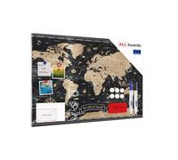 Magnetic Boards MetalBoard World MAP Black Vintage 90x60cm a Magnetic Metal Poster with an Imprint for All Types of Magnets, Wall Mounted Durable 3D Printed + a Set of Accessories Included