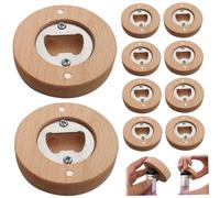Magnetic Bottle Opener, 10Pcs Magnetic Bottle Opener, Bamboo Round Shape Beer Fridge Magnets 2.4x2.4" Magnet Refrigerator Sticker Bar, Beer
