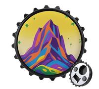 Magnetic Bottle Opener, 3.1 Inch Round Fridge Magnet, Funny Beer Cap Shape Design, Abstract Mountain Bottle Opener for Kitchen, Bar, Office