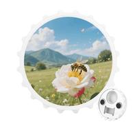 Magnetic Bottle Opener, 3.1 Inch Round Fridge Magnet, Funny Beer Cap Shape Design, Bee on A Rose Bottle Opener for Kitchen, Bar, Office