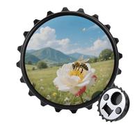 Magnetic Bottle Opener, 3.1 Inch Round Fridge Magnet, Funny Beer Cap Shape Design, Bee on A Rose Bottle Opener for Kitchen, Bar, Office
