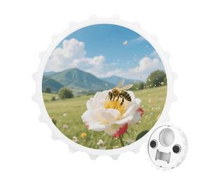 Magnetic Bottle Opener, 3.1 Inch Round Fridge Magnet, Funny Beer Cap Shape Design, Bee on A Rose Bottle Opener for Kitchen, Bar, Office