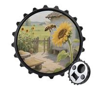 Magnetic Bottle Opener, 3.1 Inch Round Fridge Magnet, Funny Beer Cap Shape Design, Bee on A Sunflower Bottle Opener for Kitchen, Bar, Office
